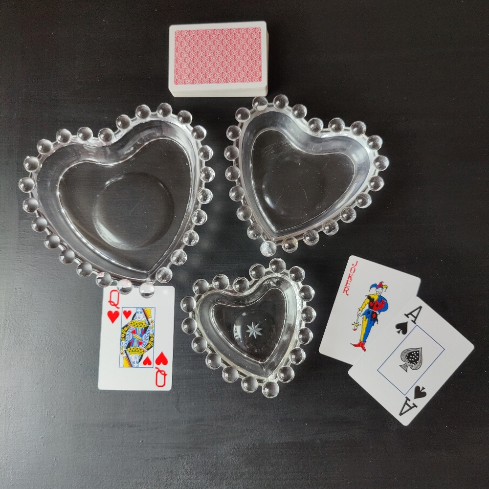 Vintage | Imperial Glass | 3 Candlewick heart ❤️ shaped nesting dishes